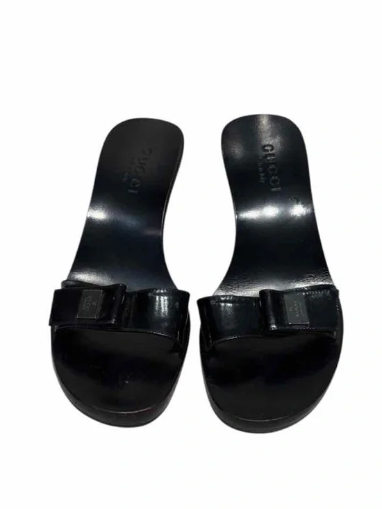 Gucci Black Patent Leather Open-Toe Kitten Heel Mule - Picture 8 of 10